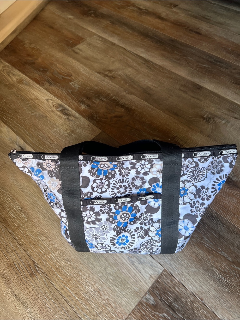 Lesportsac Blue Floral Lolli print Black-Handled Tote
